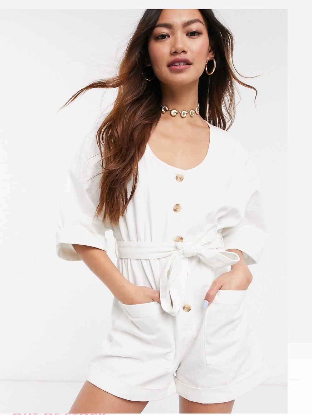 ASOS White Short Sleeve Tie-Waist Romper